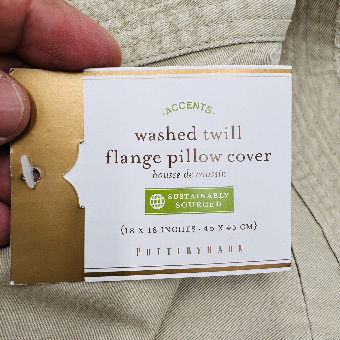 Pottery Barn washed twill flange pillow cover House De Coussin 18”x18” Cotton