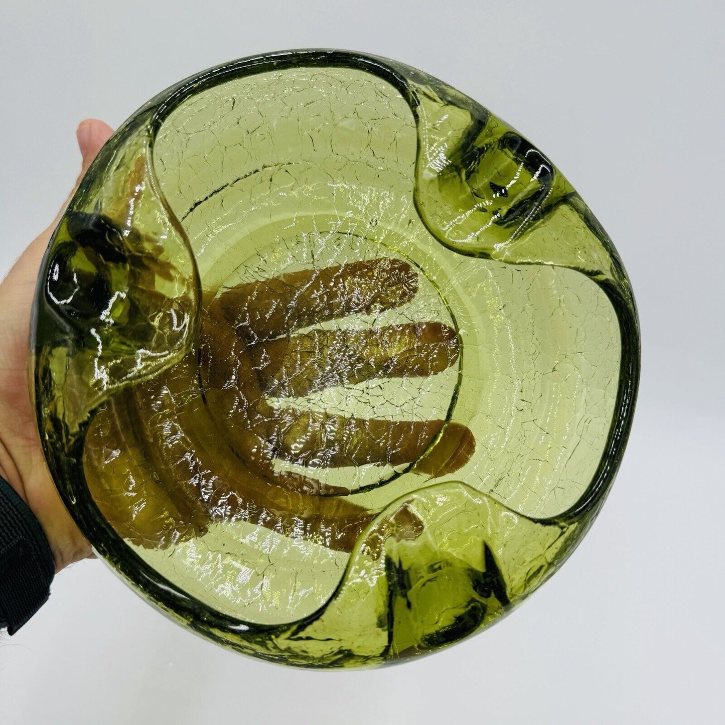 Viking Art Glass Cigar Ashtray Green Crackle MCM Vintage 7”