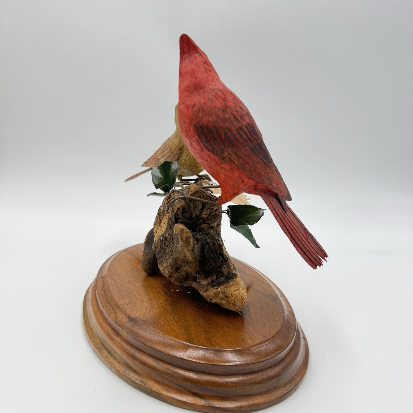 Vintage Susan Young Folk Art Wood Carving Northern Pair Cardinal Perched Signed
