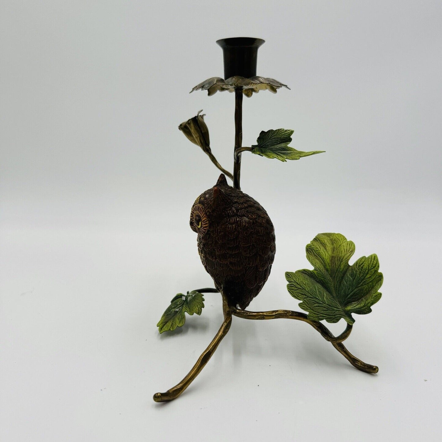 Mid century modern Metal Painted Solid Owl Candlestick