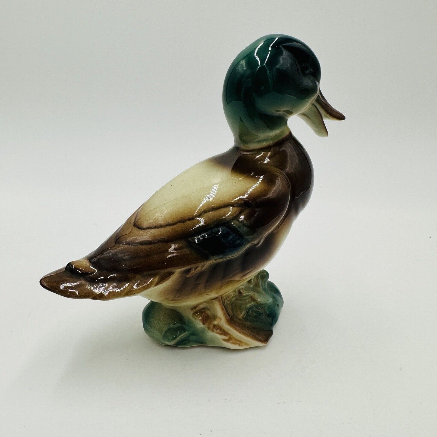 Royal Copley Duck Figurine Mallard Glazed Pottery Colorful Standing USA Vintage