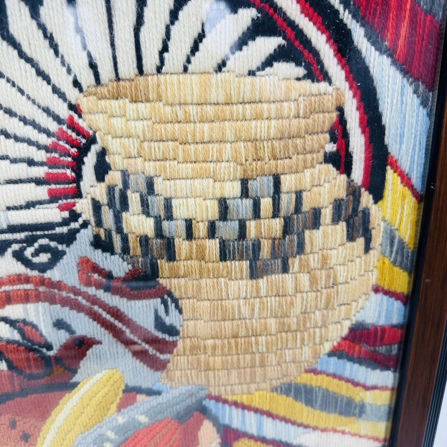 Rare Reinardy Native American Long-Stitch Needlepoint Basket Wall Art Framed