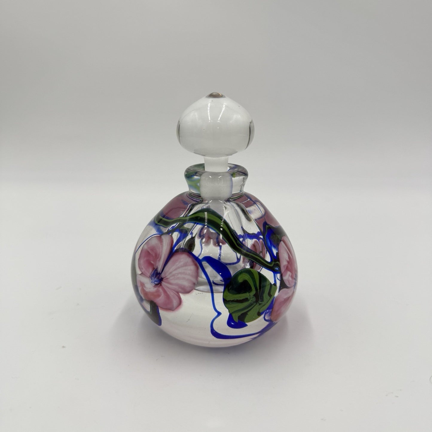 Richard Olma Art Glass Paperweight Perfume Bottle Signed Flower Vine Rare 4”