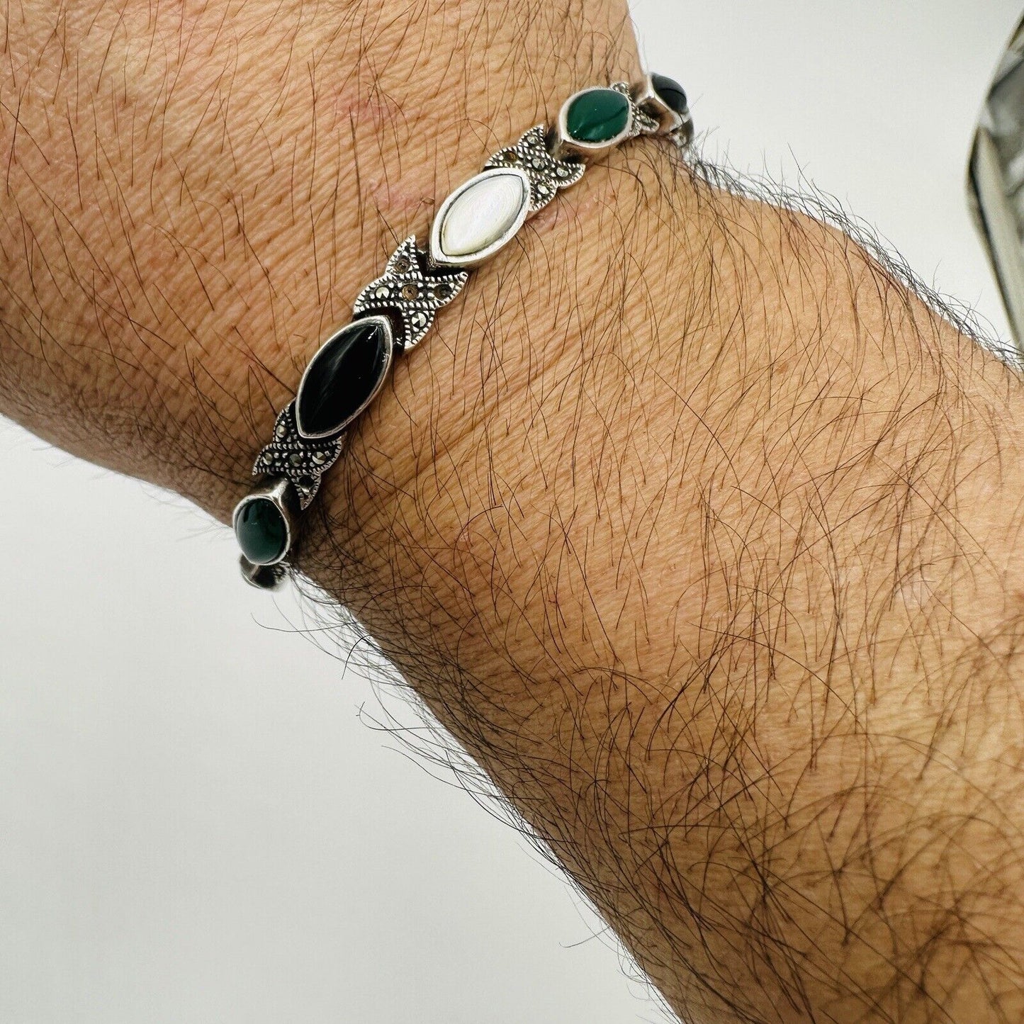 Marcasite Women's Jewelry Bracelet Vintage Sterling Silver and Multi Gemstone