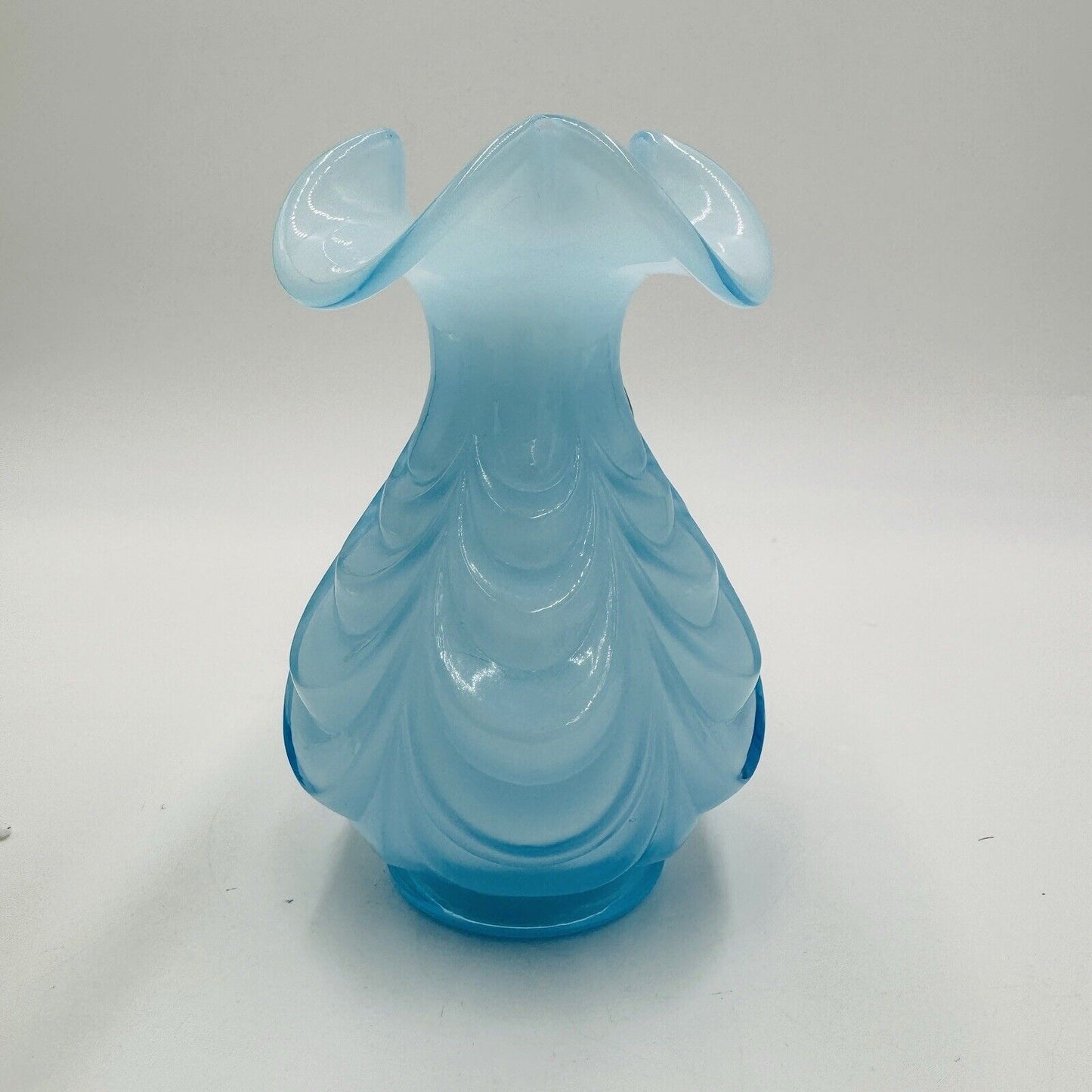 Fenton Art Glass Blue Drapery Small Vase MCM 6” Vintage USA Rare