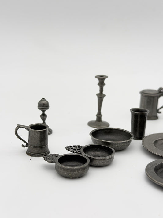 Franklin Mint 82’ Colonial American Pewter Miniatures Dollhouse Kitchen Lot 26