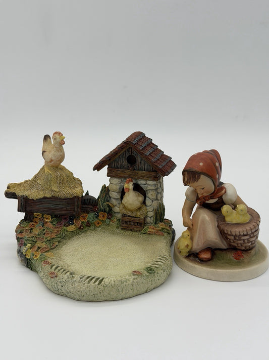 Hummelscapes Goebel Millennium Harvest Chickens & Girl With Chicks Figurine