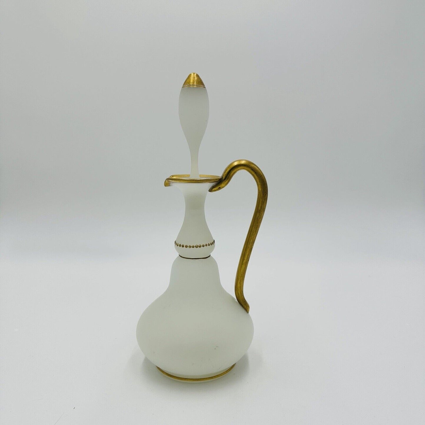 Glass Decanter Stopper Opaline White And Gold Trimmed Vintage Delicate Perfume