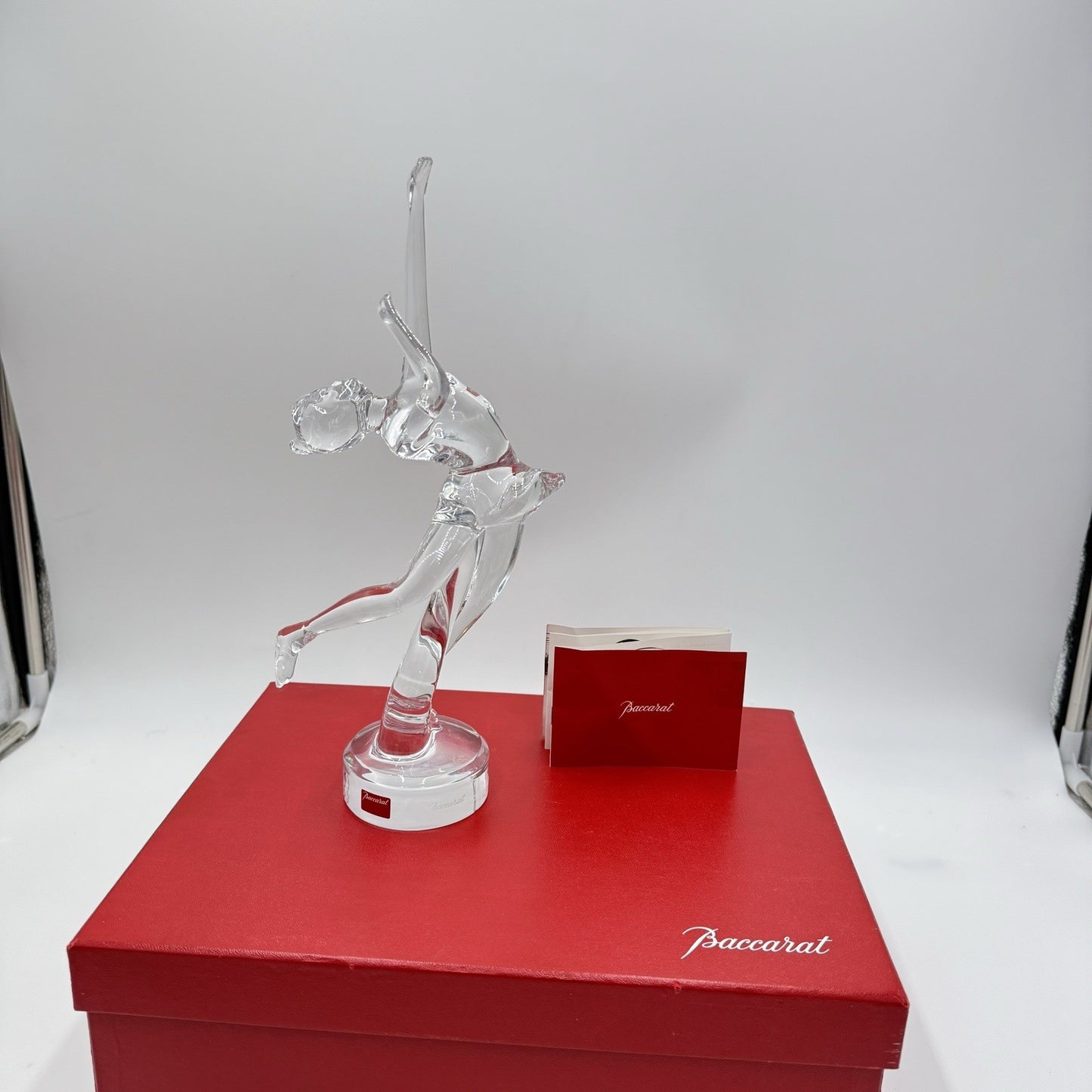 Baccarat France Ice Skater Crystal Figurine 11.5" H Sculpture Clear Vintage Box