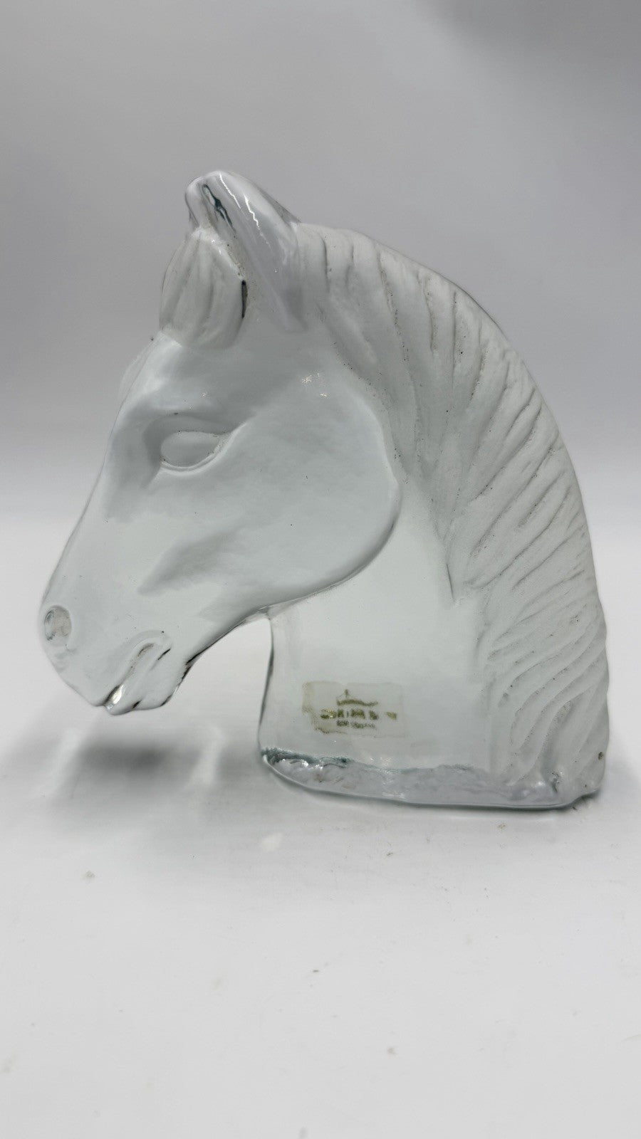 Viking Art Glass Horse Head Frosted Clear Bookend Paperweight Figurine 5.5”