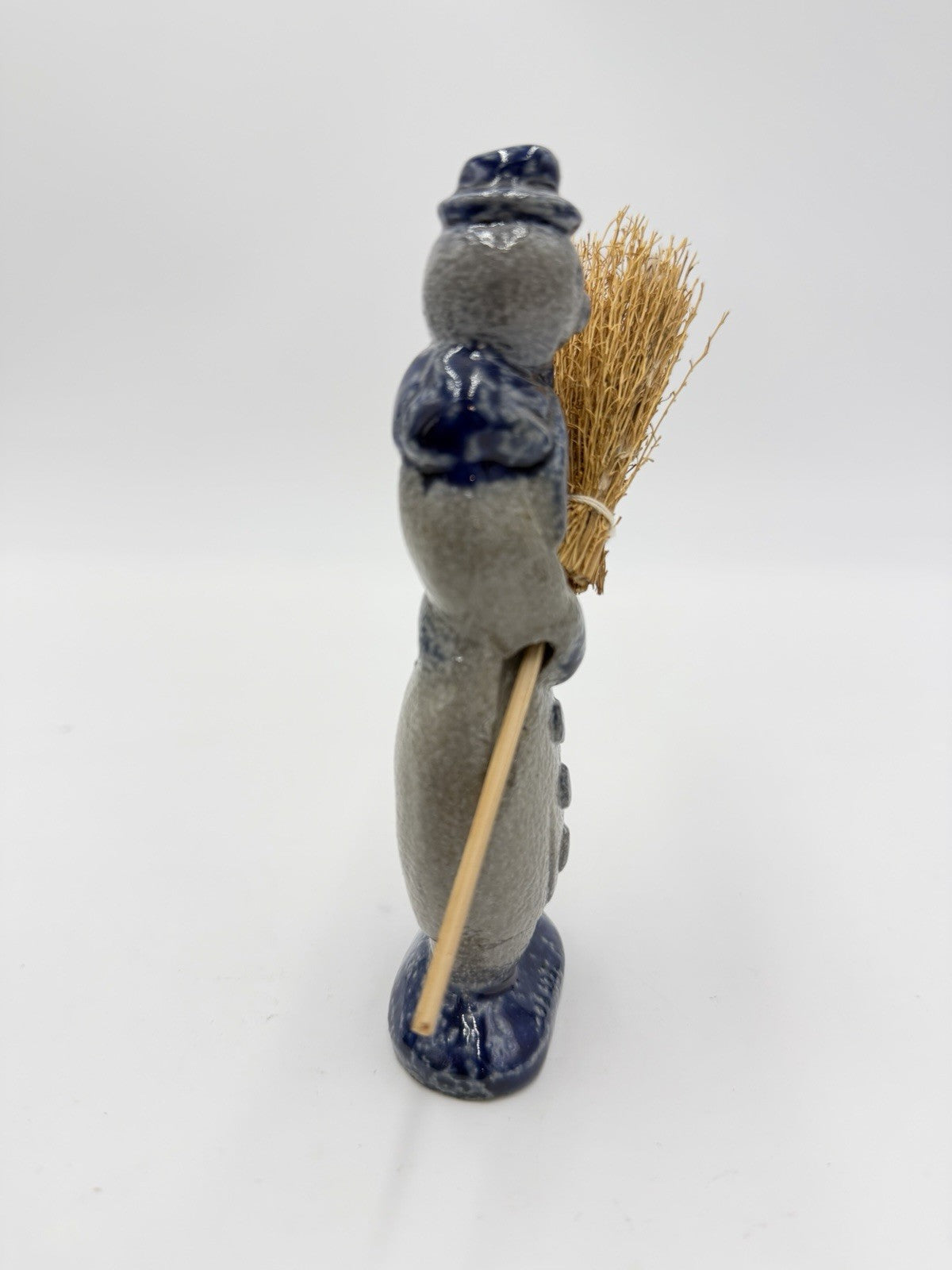 Vintage Rowe Pottery Salt Glazed Snowman W/broom 1996 Christmas Figurine 5”