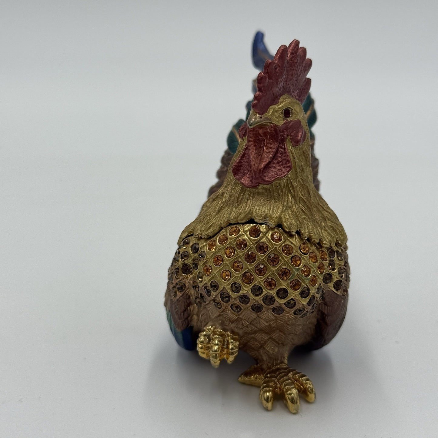 Vintage Rucinni Rooster Trinket Box Jeweled With Swarovski Crystals Original Box