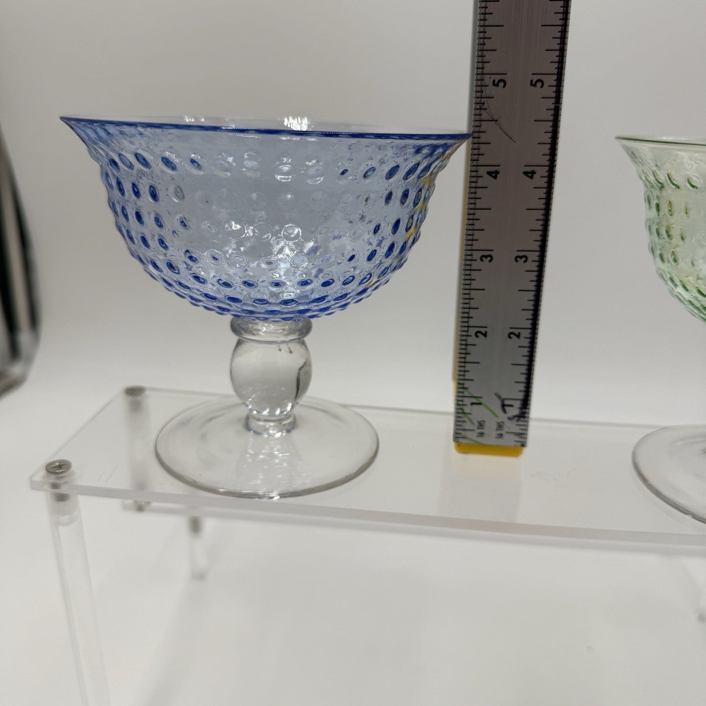 Vintage Hobnail Art Glass Blue Green Dessert Sherbet/Glasses Pair