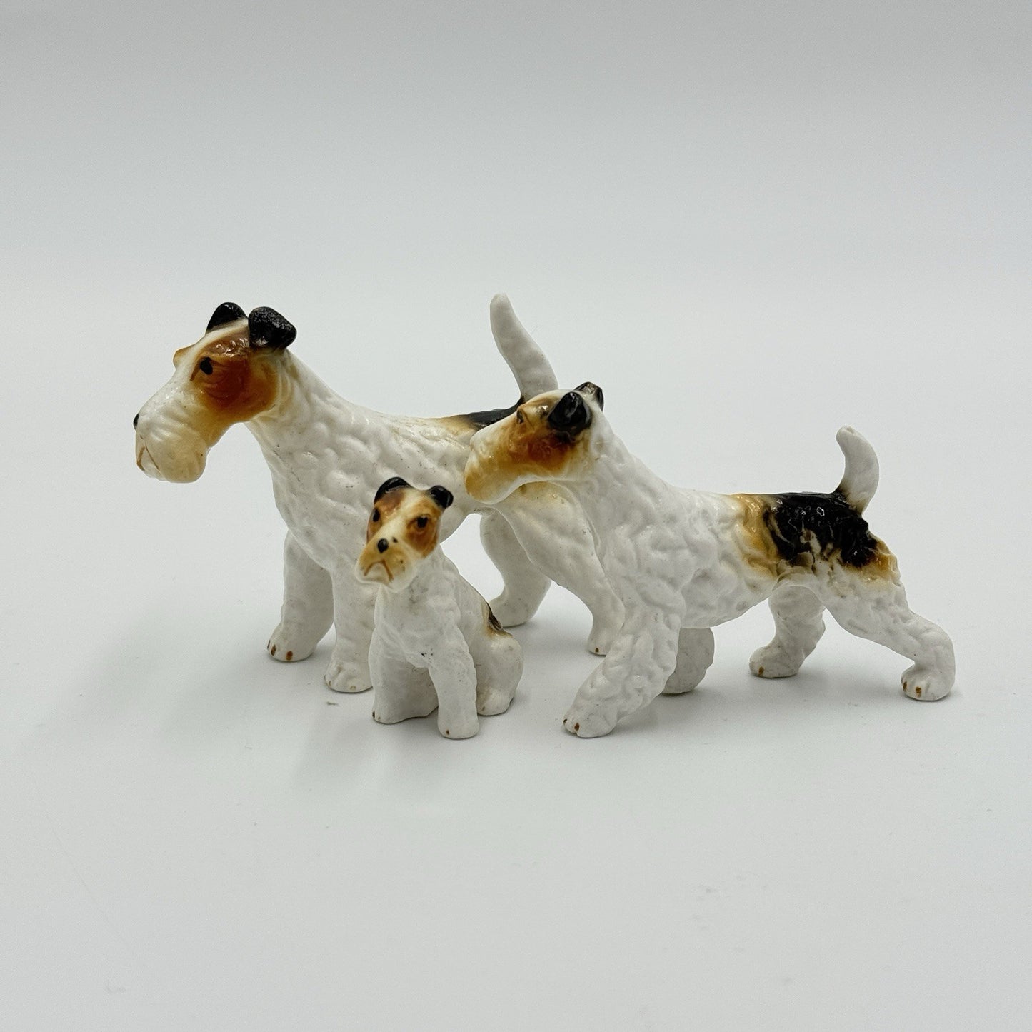 Lot of 3 Vintage Bone China Porcelain Dogs Terriers Family Miniature Japan Set