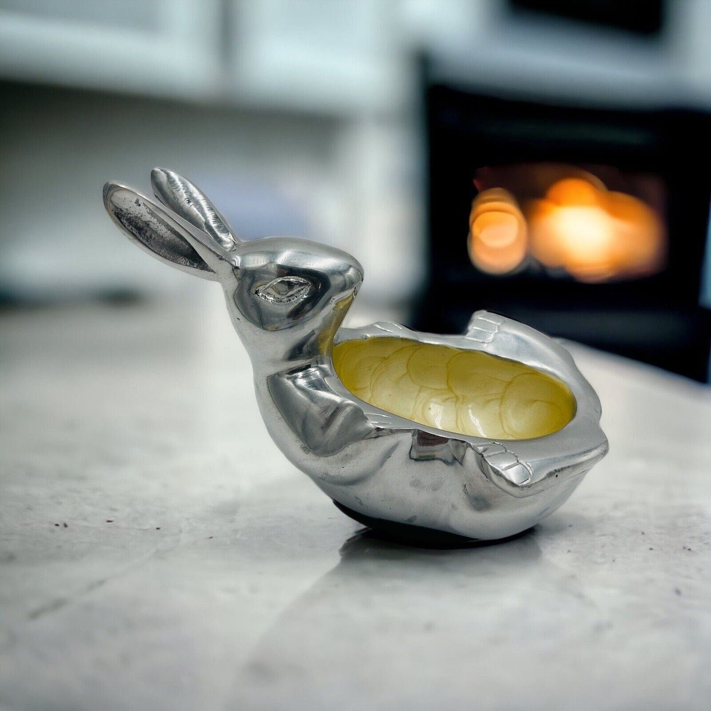 Bunny Rabbit Enameled Aluminum Easter Bowl Candy Nut 9in x 6in Seasonal Decor