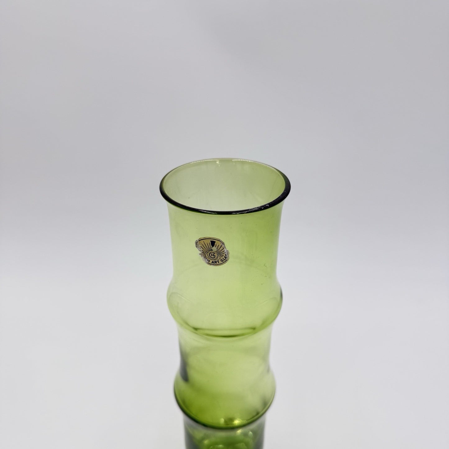 MCM SWEDISH ASEDA ART GLASS Green BO BORGSTROM GLASBRUK Bamboo VASE 9”