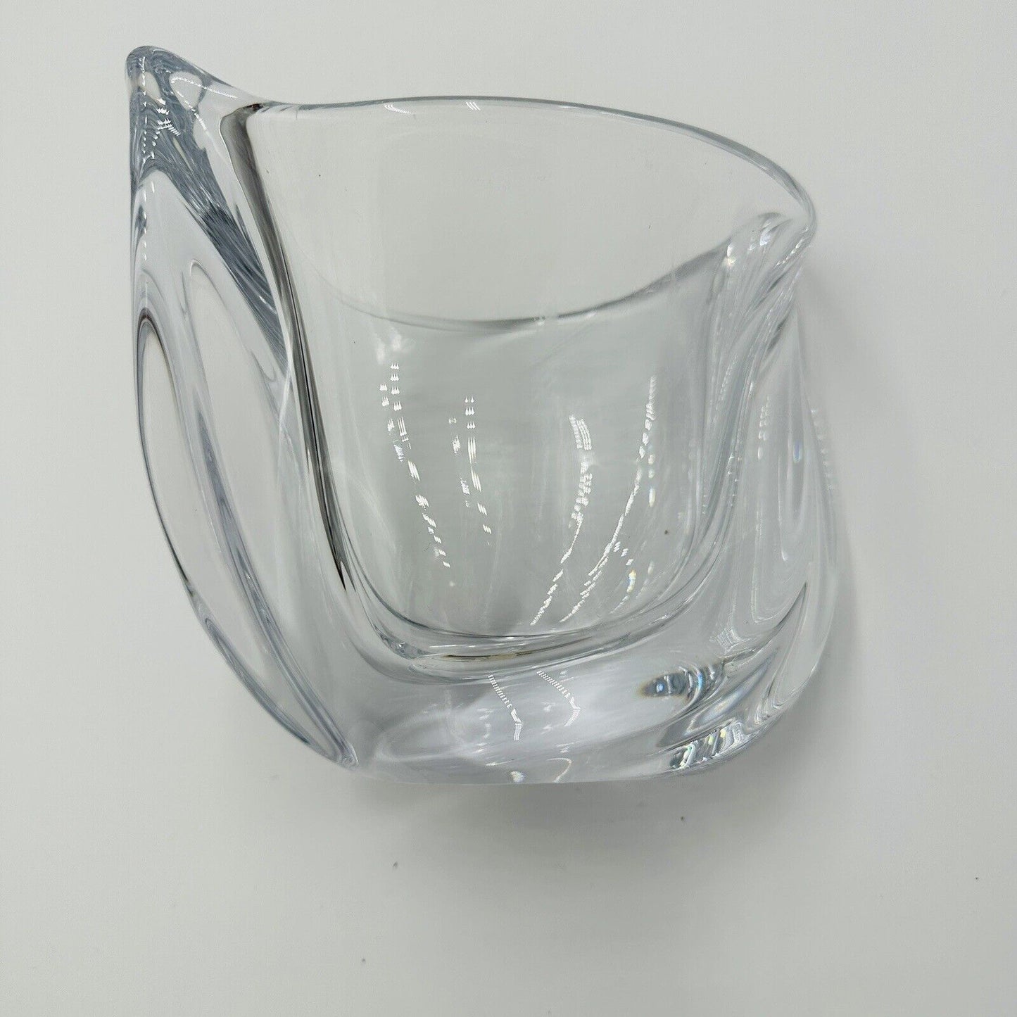 French Crystal Art Glass Twist Vase 6in H Marked Vintage Clear Decor Home MCM