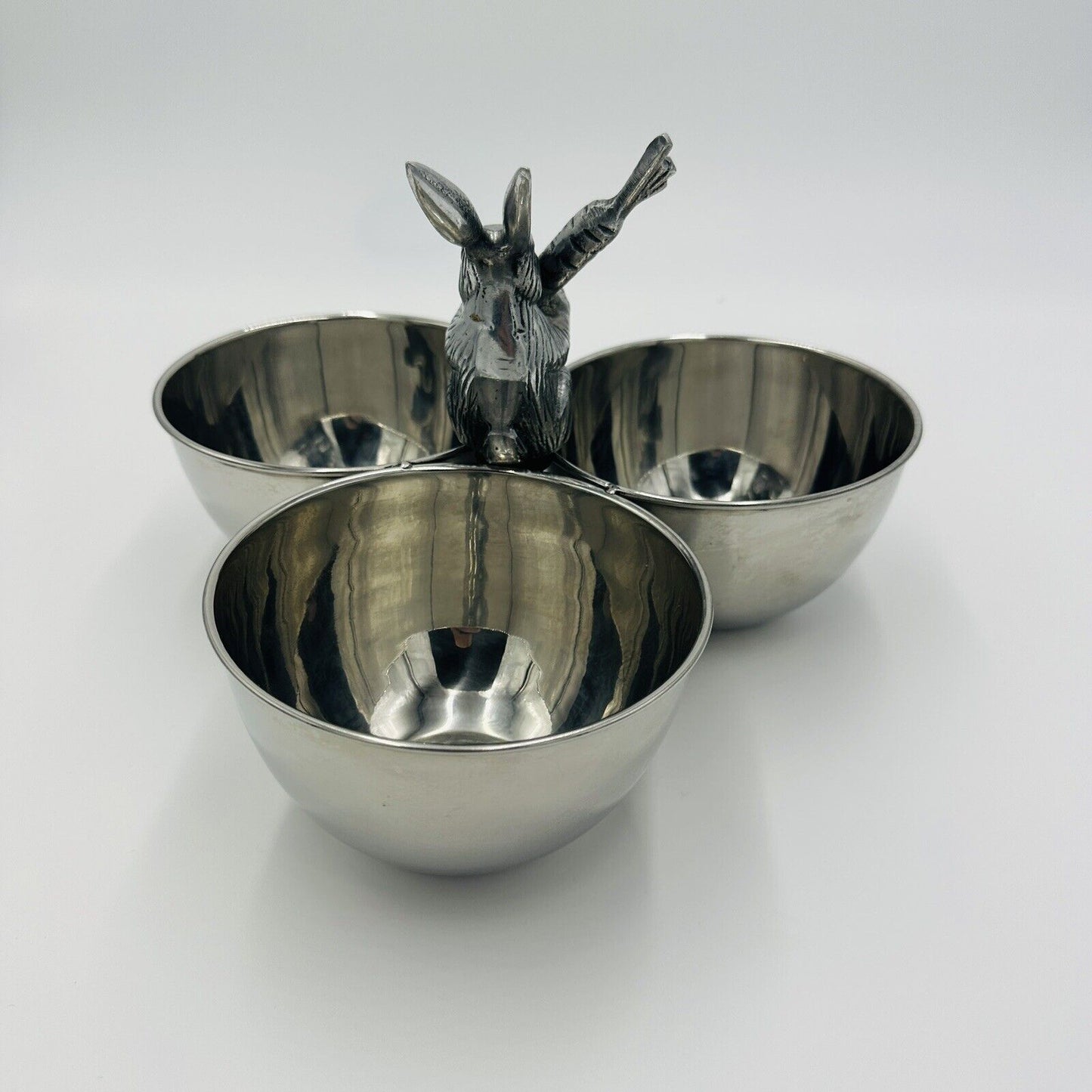 Nicole Miller Rabbit Candy Dish Platter Bunny Silver Easter Nut Bowls