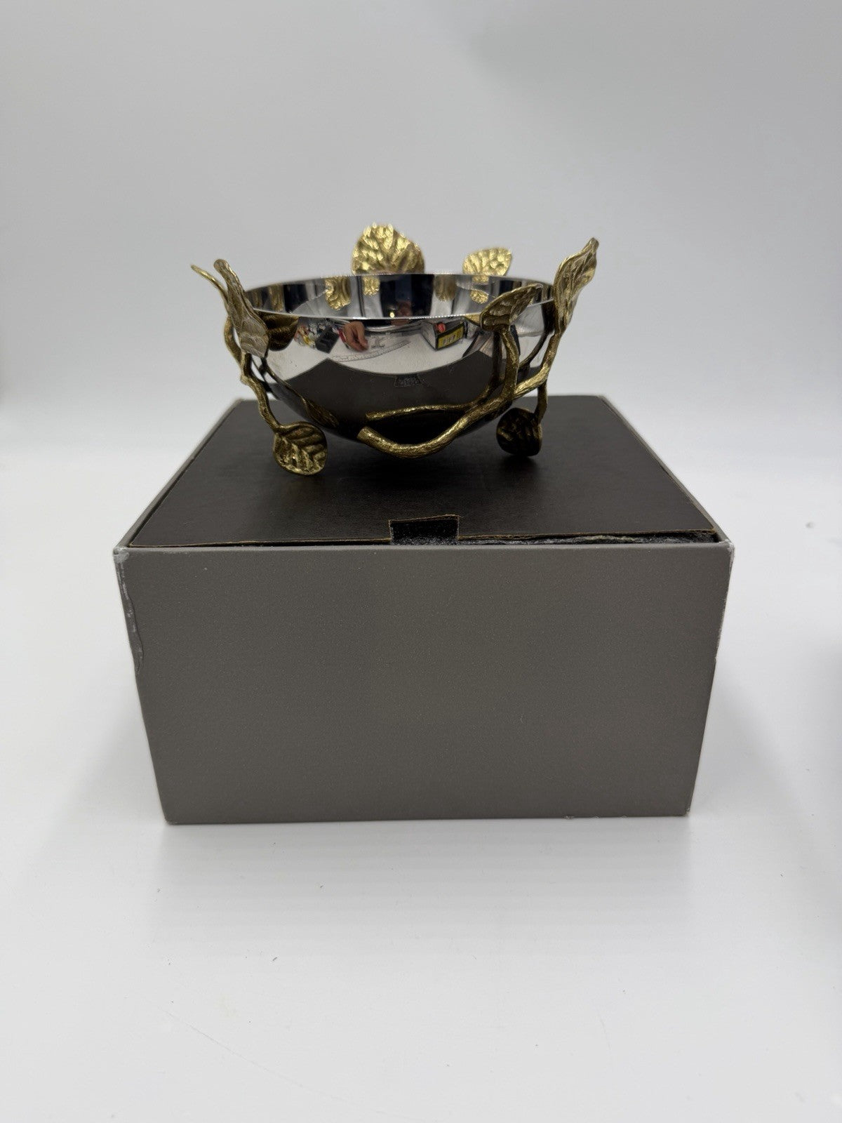 Michael Aram Botanical Lovebirds Ginkgo Branch Stainless Gold 3”x5” Nut Bowl