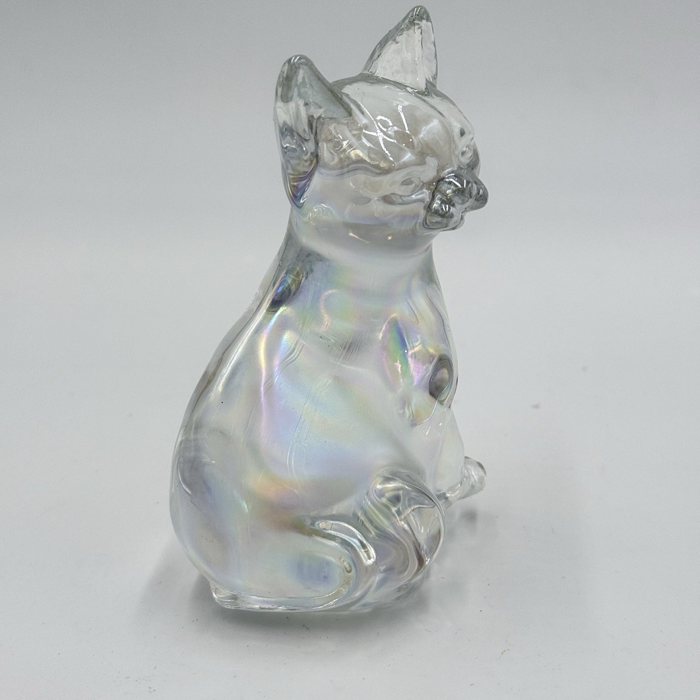 Fenton Carnival Glass IRIDESCENT /clear CAT Sitting Kitten PAPERWEIGHT Figurine