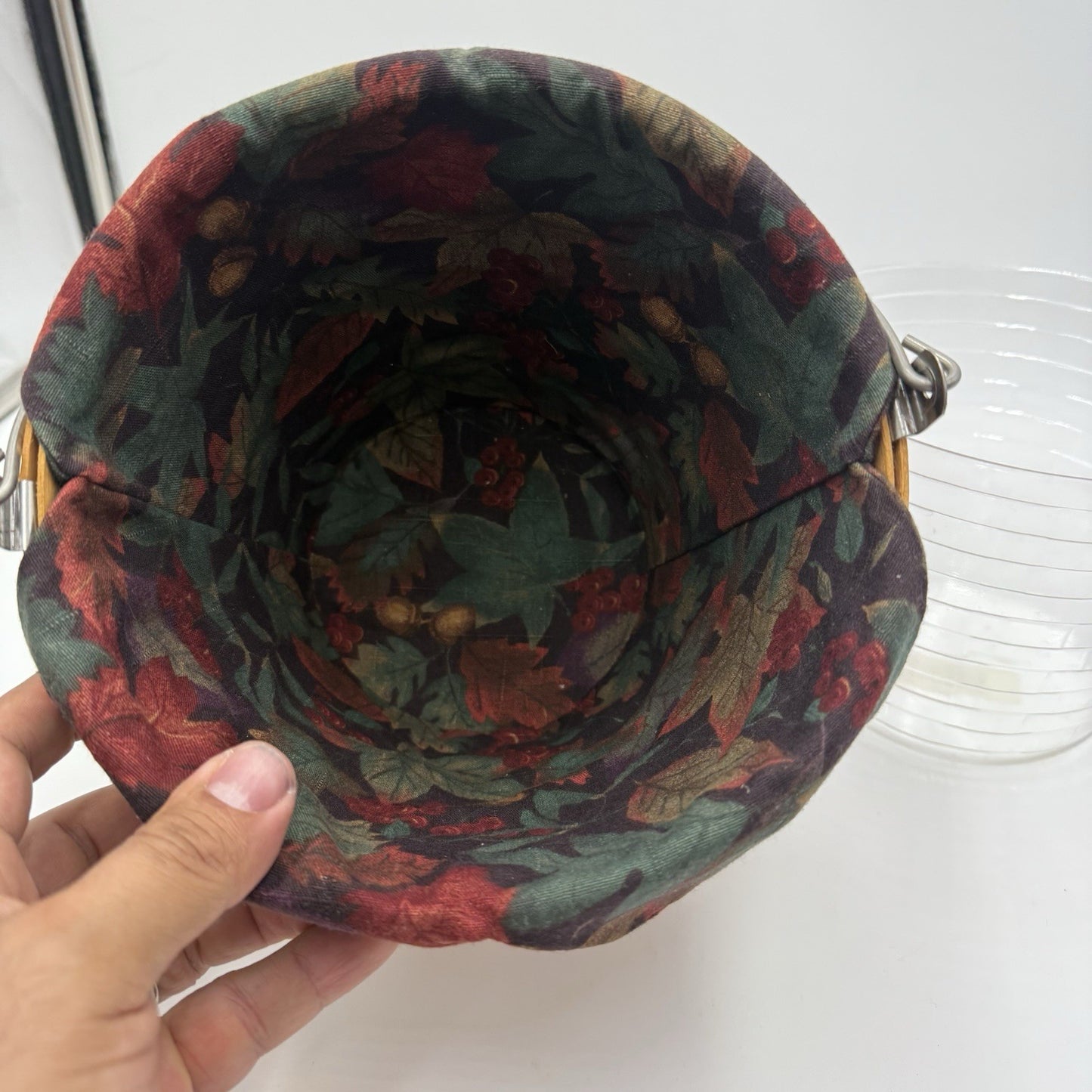 Longaberger Classic Autumn Fall Pail Basket Leaves Liner Protector Handwoven US