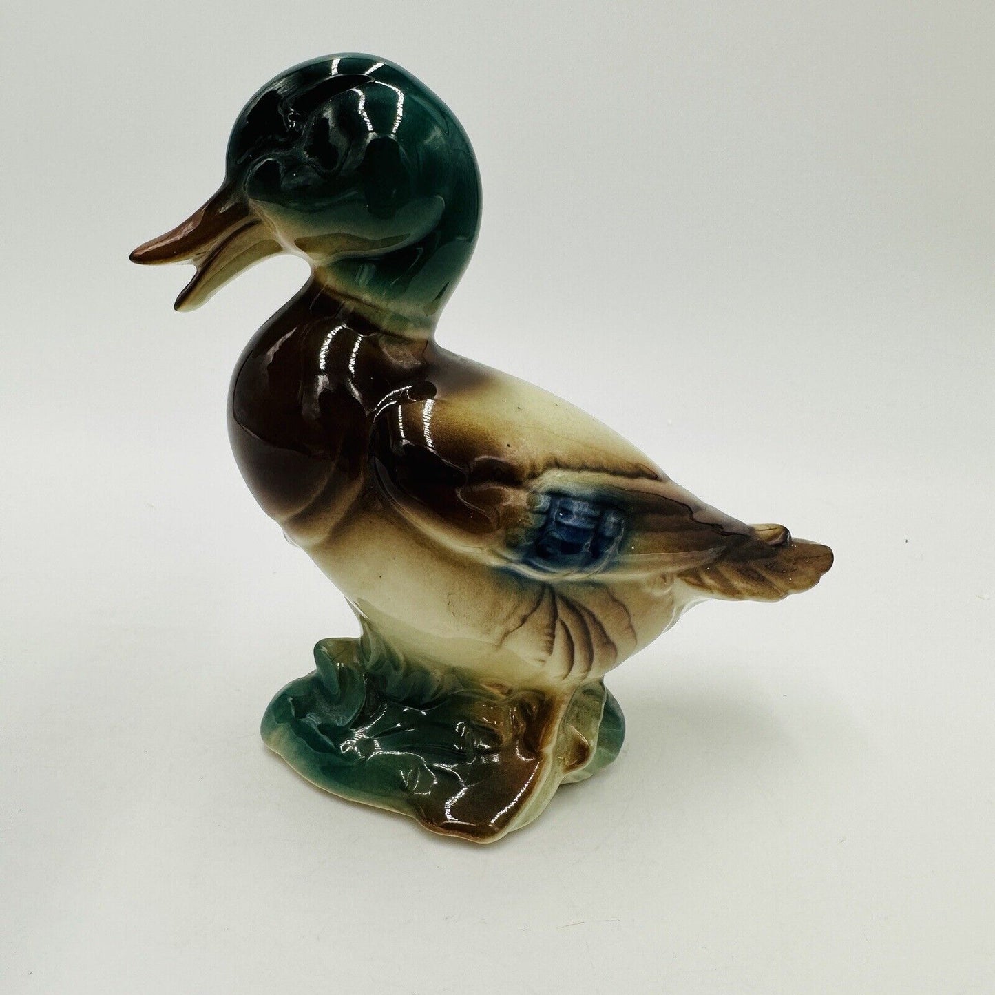 Royal Copley Duck Figurine Mallard Glazed Pottery Colorful Standing USA Vintage