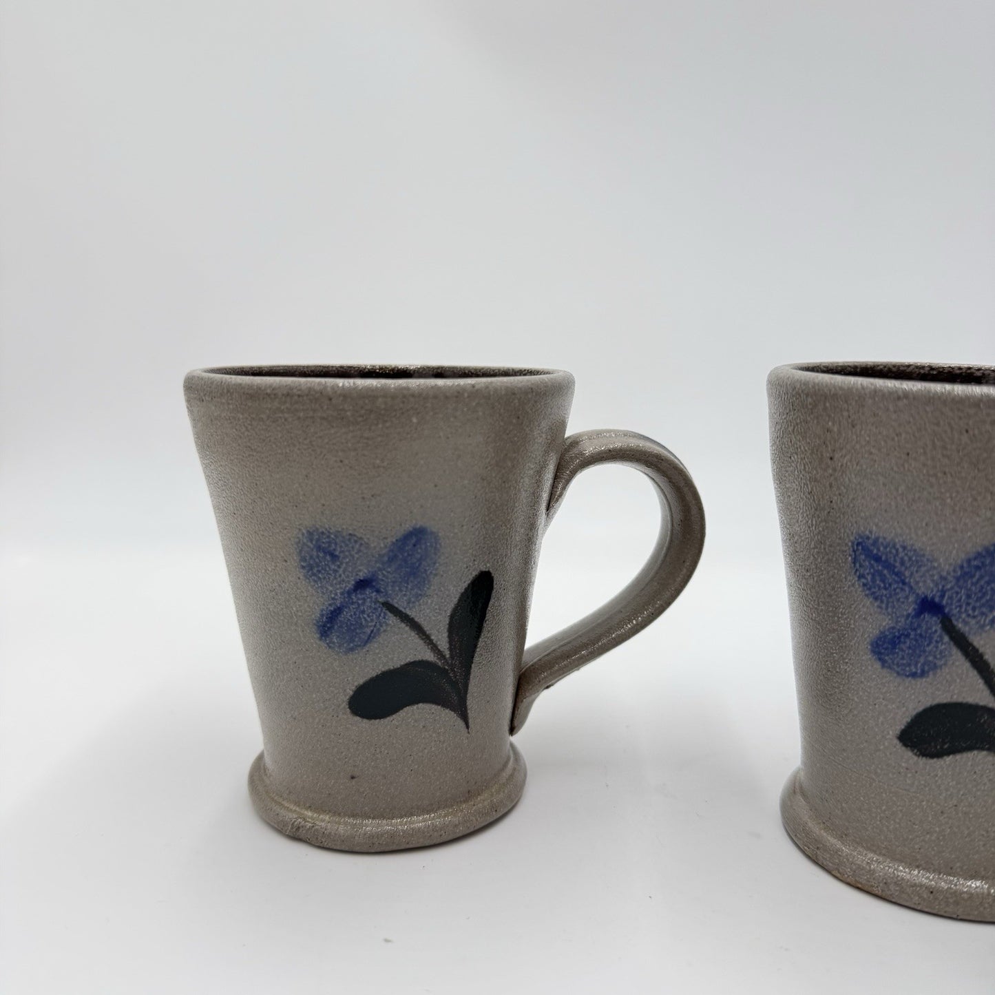 Rowe Pottery Works Salt Glazed Blue Flower Mug Coffee / Tea Cup - 2001 Vintage