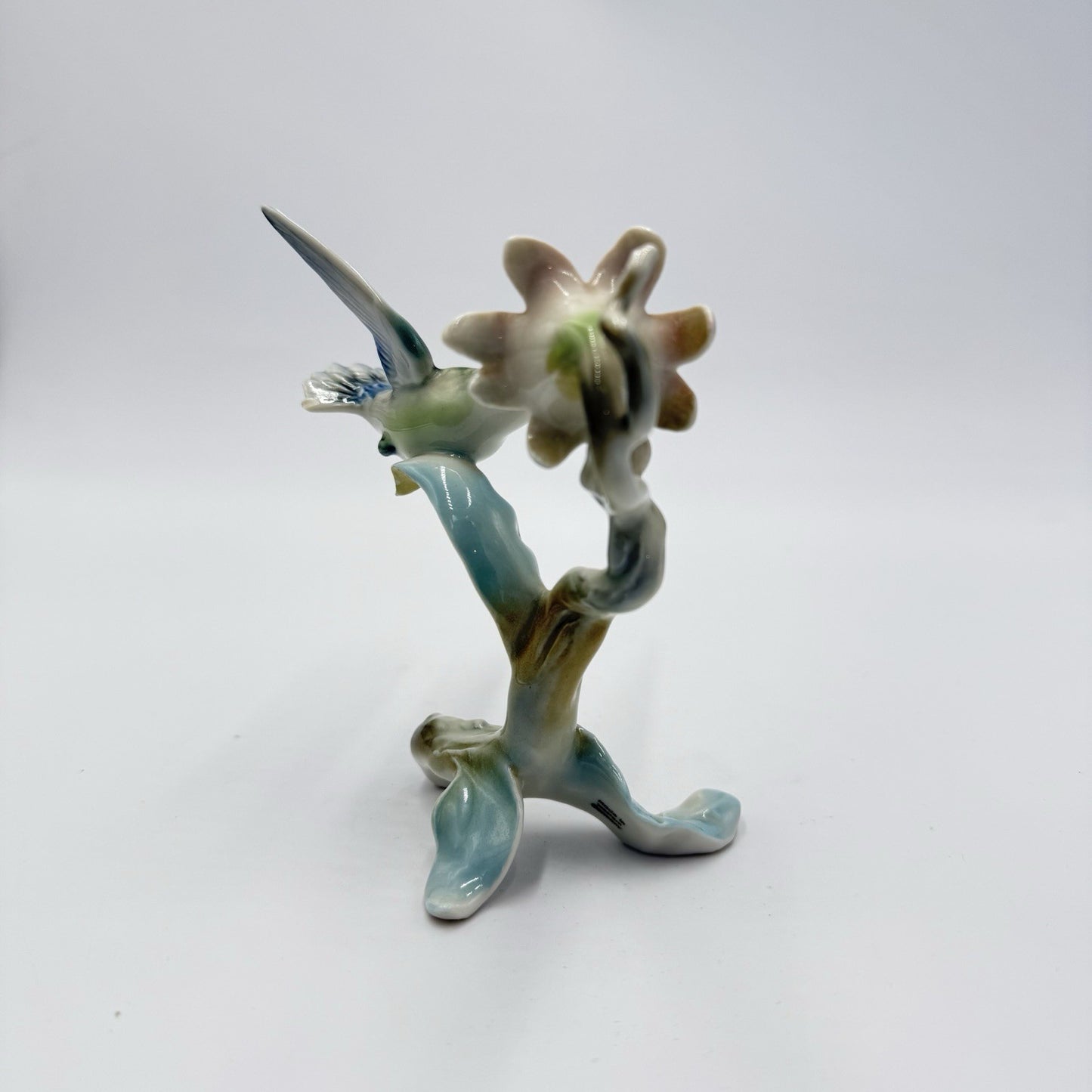 Antique Alka Kaiser Bochmann Hummingbird at Flower Blossom Glossy Figurine 323