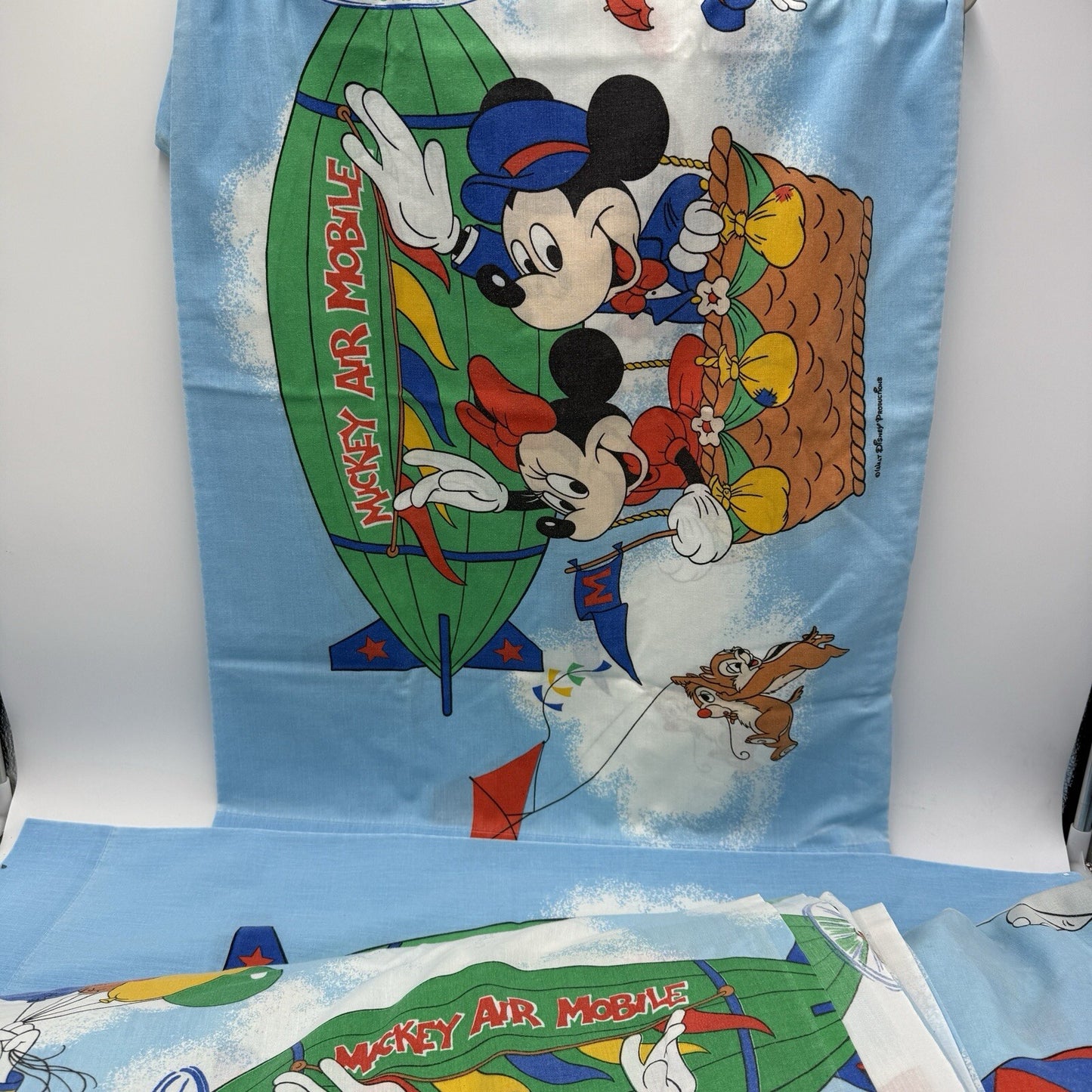 Walt Disney Mickey Air Mobile Double Sheet Set Flat Fitted 2 Pillowcases Vintage