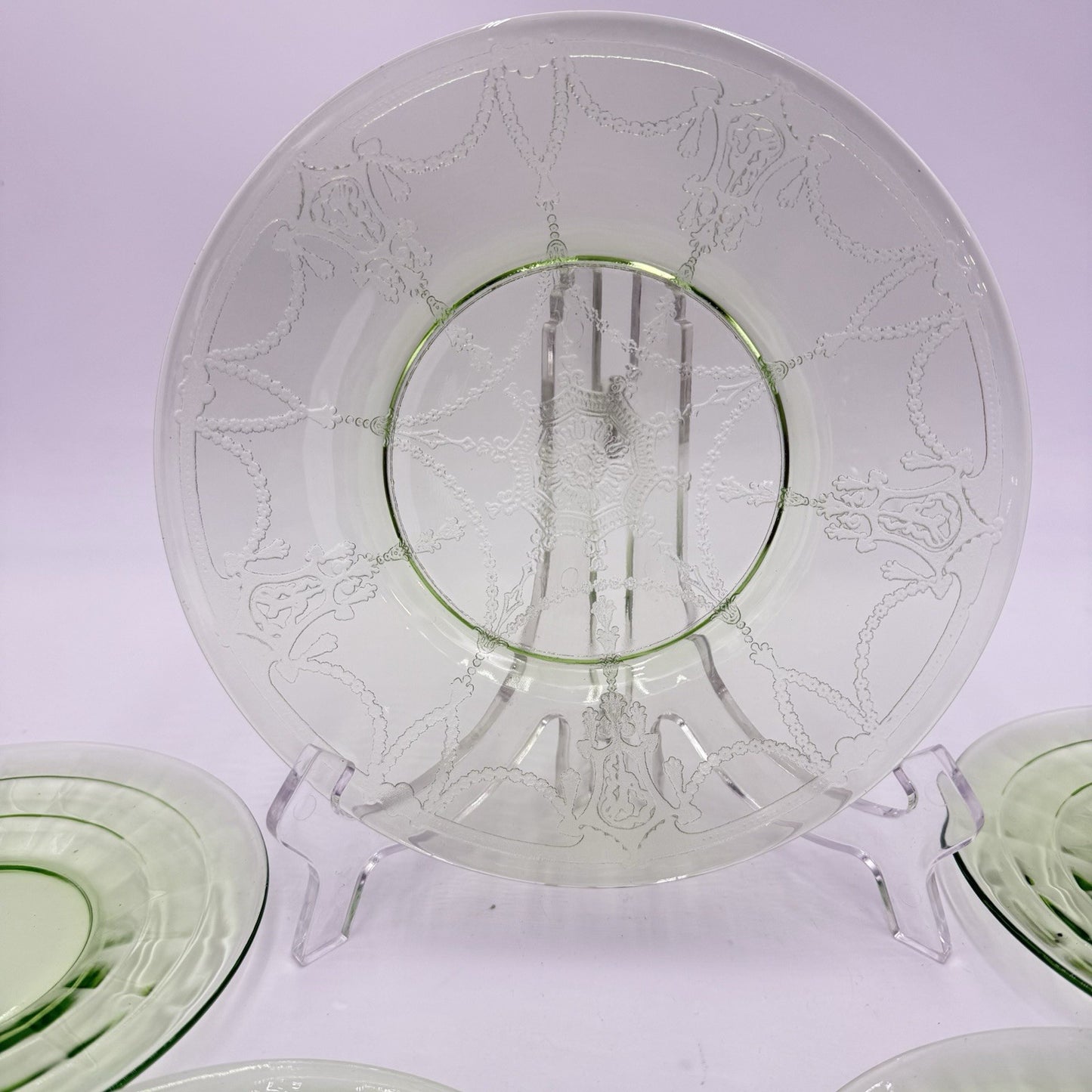 Hocking 1930’s Block Optic 6” Green Depression Glass Plates Dessert Uranium 5 PC