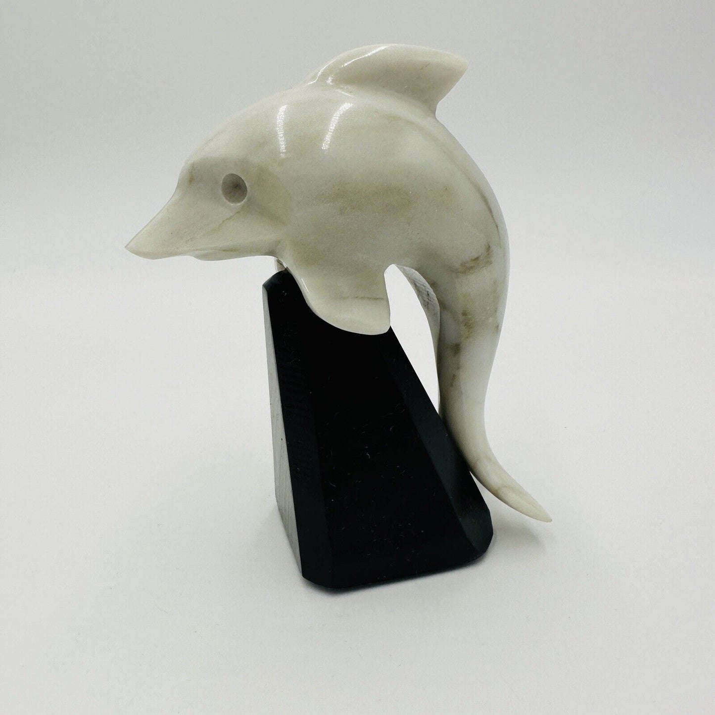 Alabaster Dolphin Figurine Made In Italy Hand Carved Stand White Home Decor