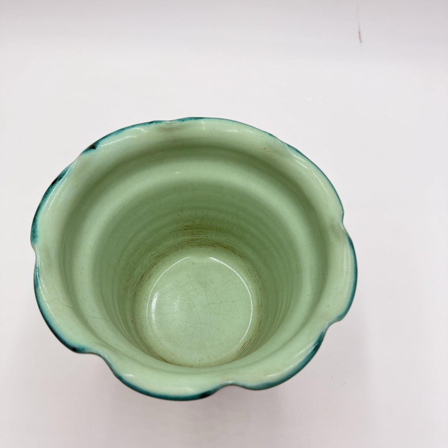 Vintage 1983 KBNY Art Pottery Italy Hand Painted # 1554/150 Green Planter 5”x6”