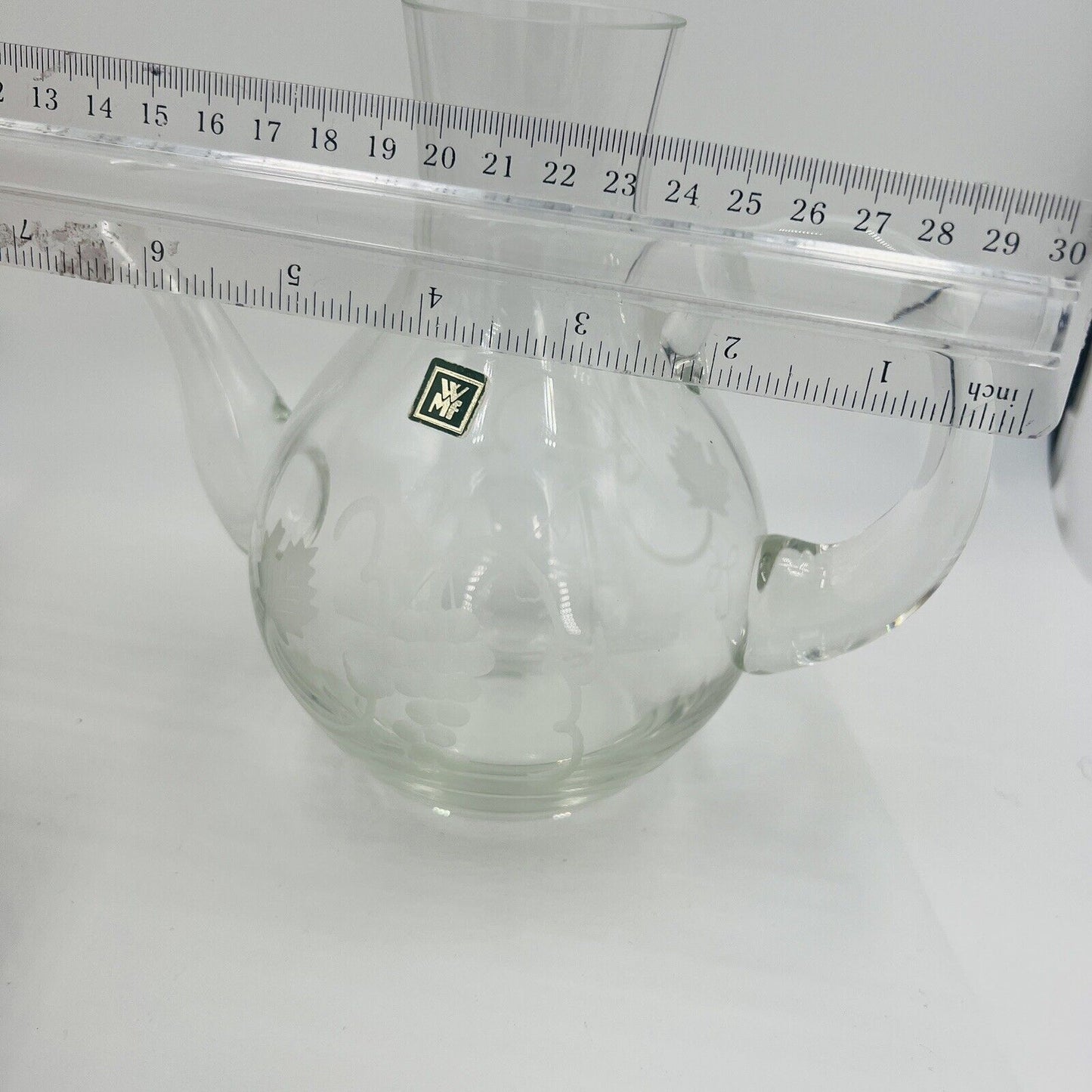 WMF Pitcher Glass Etched Grapes Jug Vintage Germany Home Decor Clear