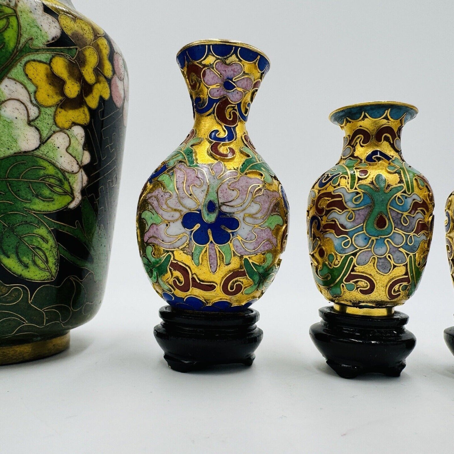 Vintage Cloisonné Enamel Mini Vases Set 6 Pieces Floral
