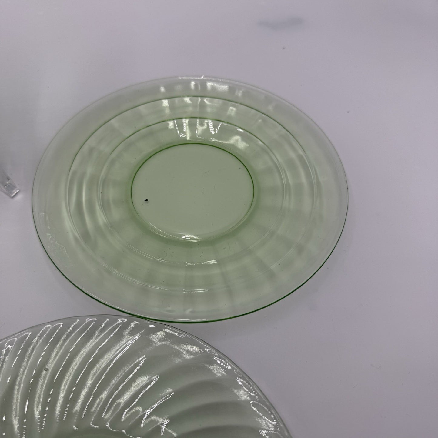 Anchor Hocking Green Swirl Depression Glass 1930’s Plates 6”& 8” Uranium Set 5