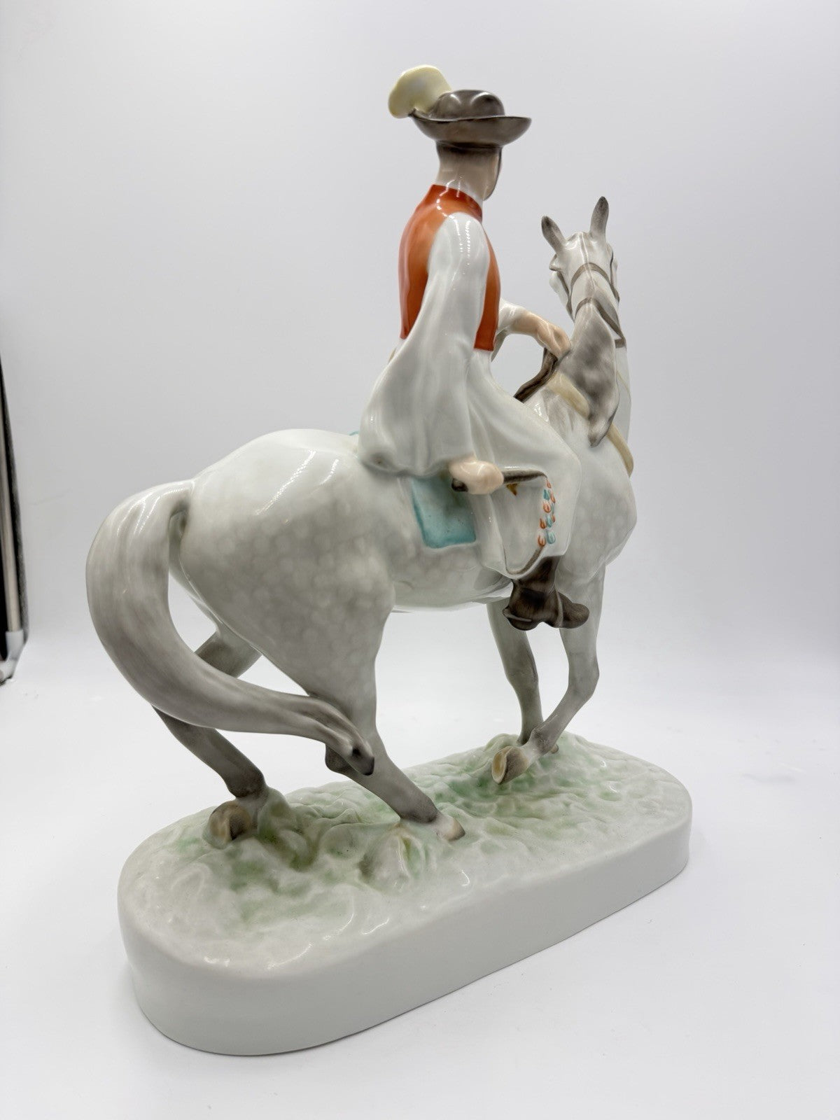 Large Herend Hungary porcelain sculpture #5593 Csikos man on horseback 16”H Mint