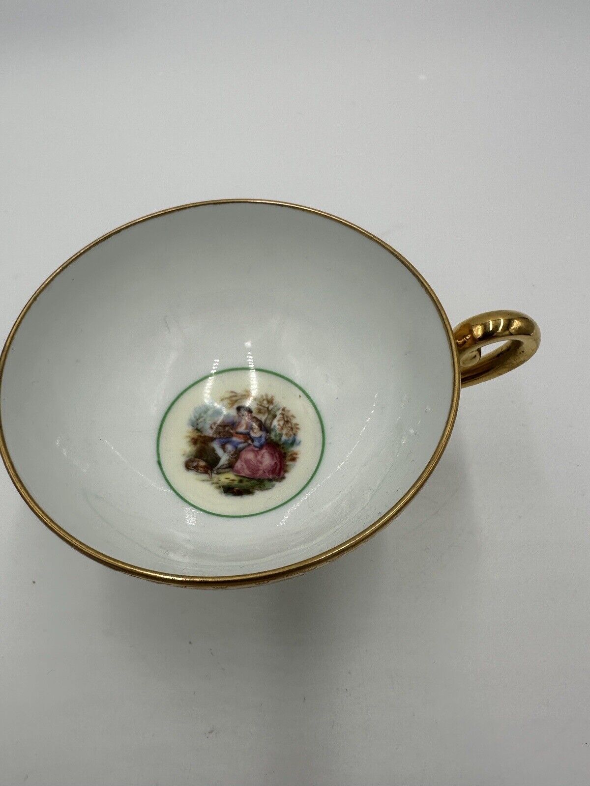 Czchoslovakia Bohemia Teacup Footed 24K Gold Encrusted Green Serveware Porcelai