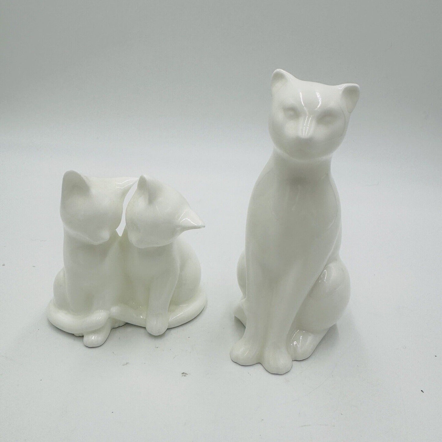 Coalport Cat Figurines Moments England White Glossy Bisque Kitties Vintage