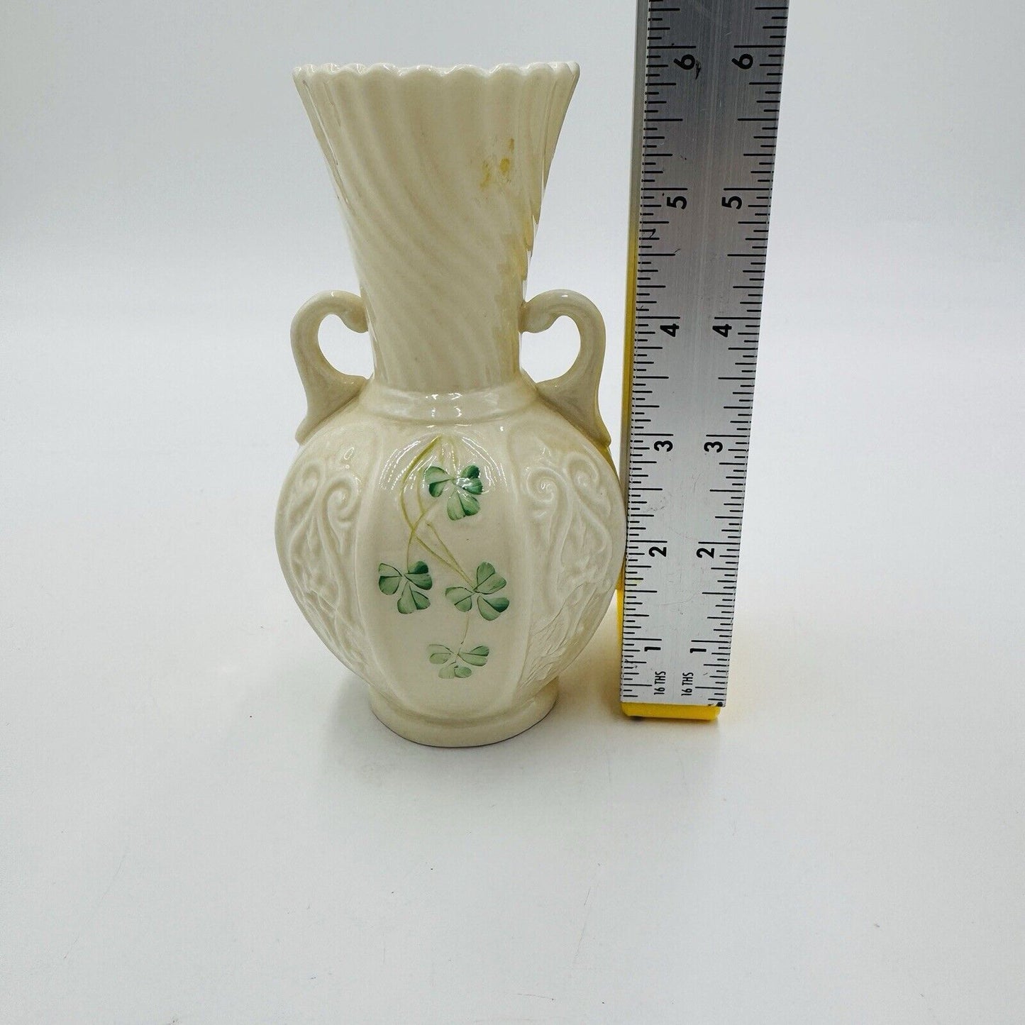 Belleek Shamrock Porcelain Ireland 6" Panel Vase 6” Vintage Decor