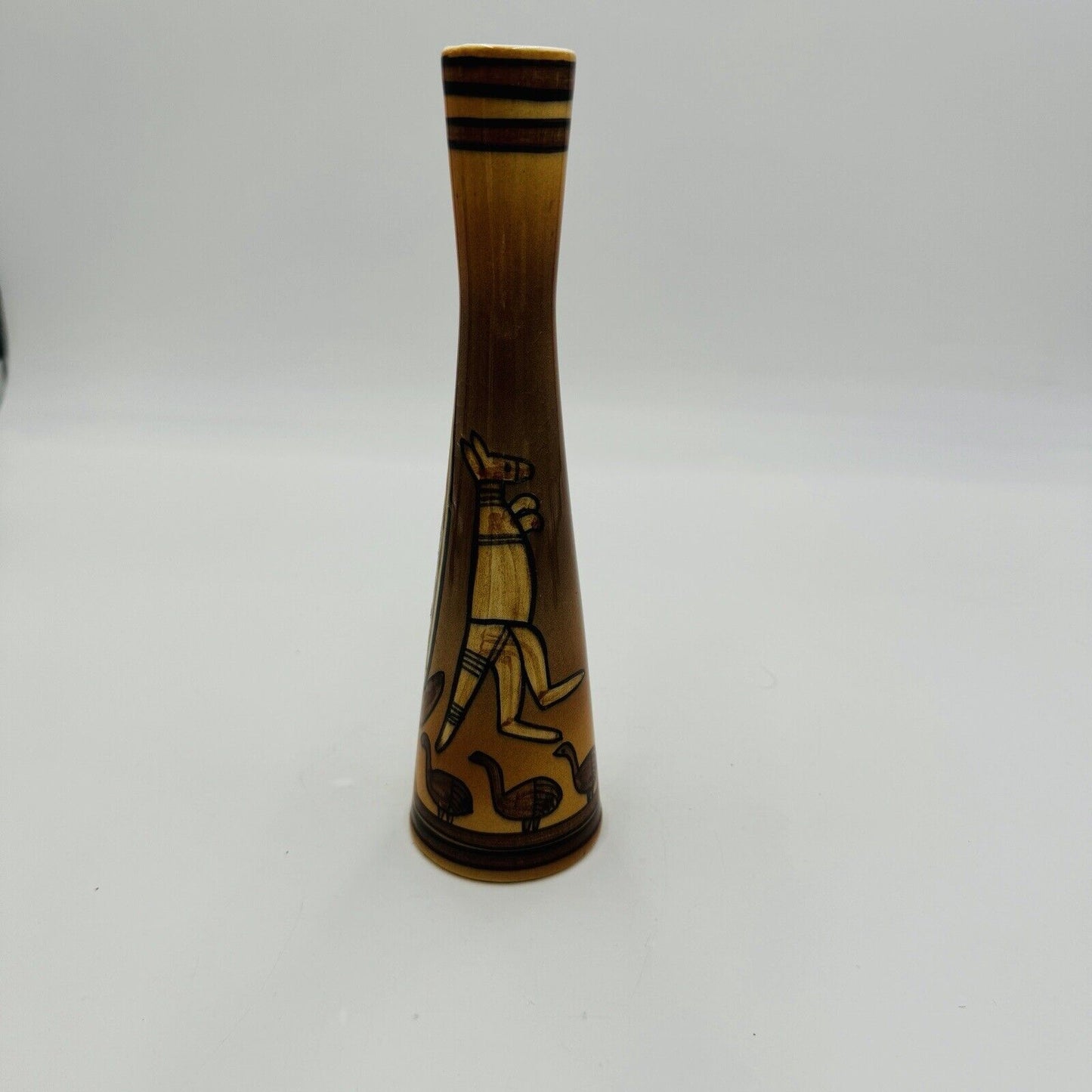 Studio Anna Australia Art Pottery Hand Painted Bud Vase Signed 8.5” Kangaroo