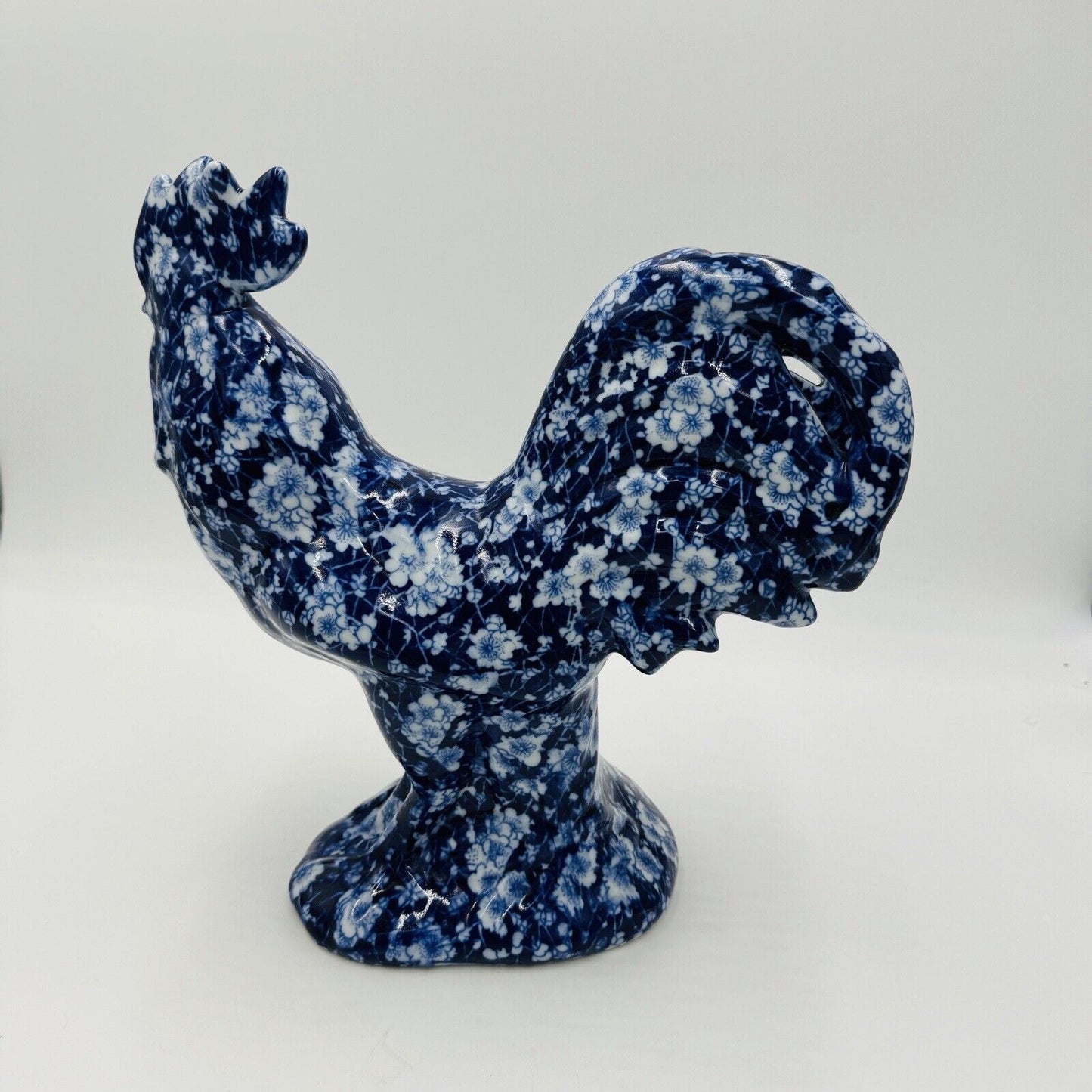 Victoria Ware Ironstone Blue White Chintz/Calico large Rooster Figurine Vintage
