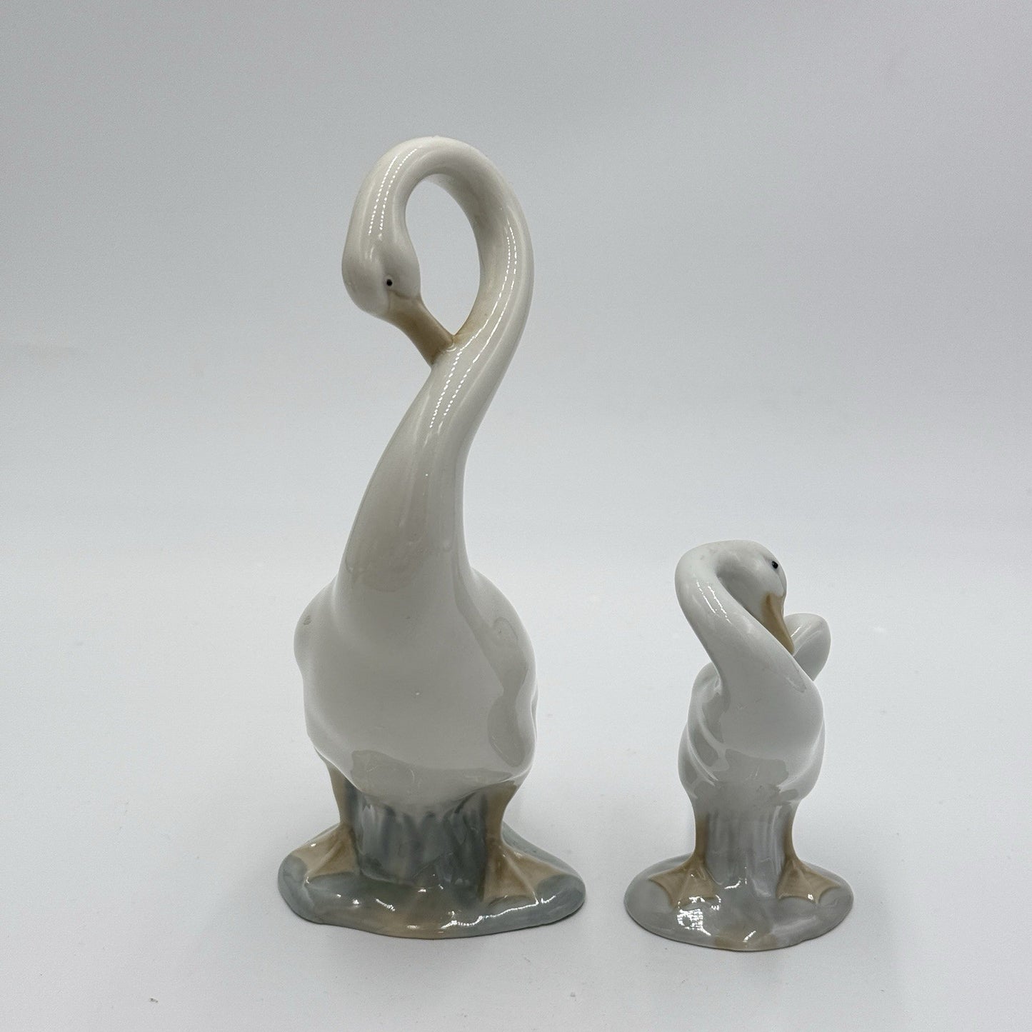 VTG NAO By Lladro Long Neck Swan Goose Duck Figurine Spain Porcelain Pair 8" 4"