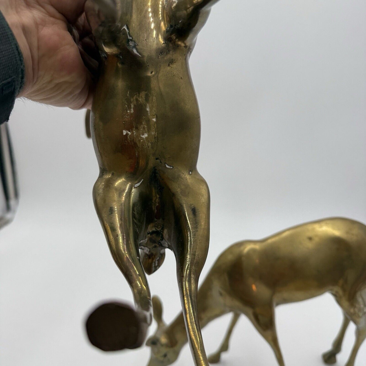 VINTAGE BRASS DEER Pair LARGE 13” Buck 9” DOE Mid Century Solid Retro Sculptures