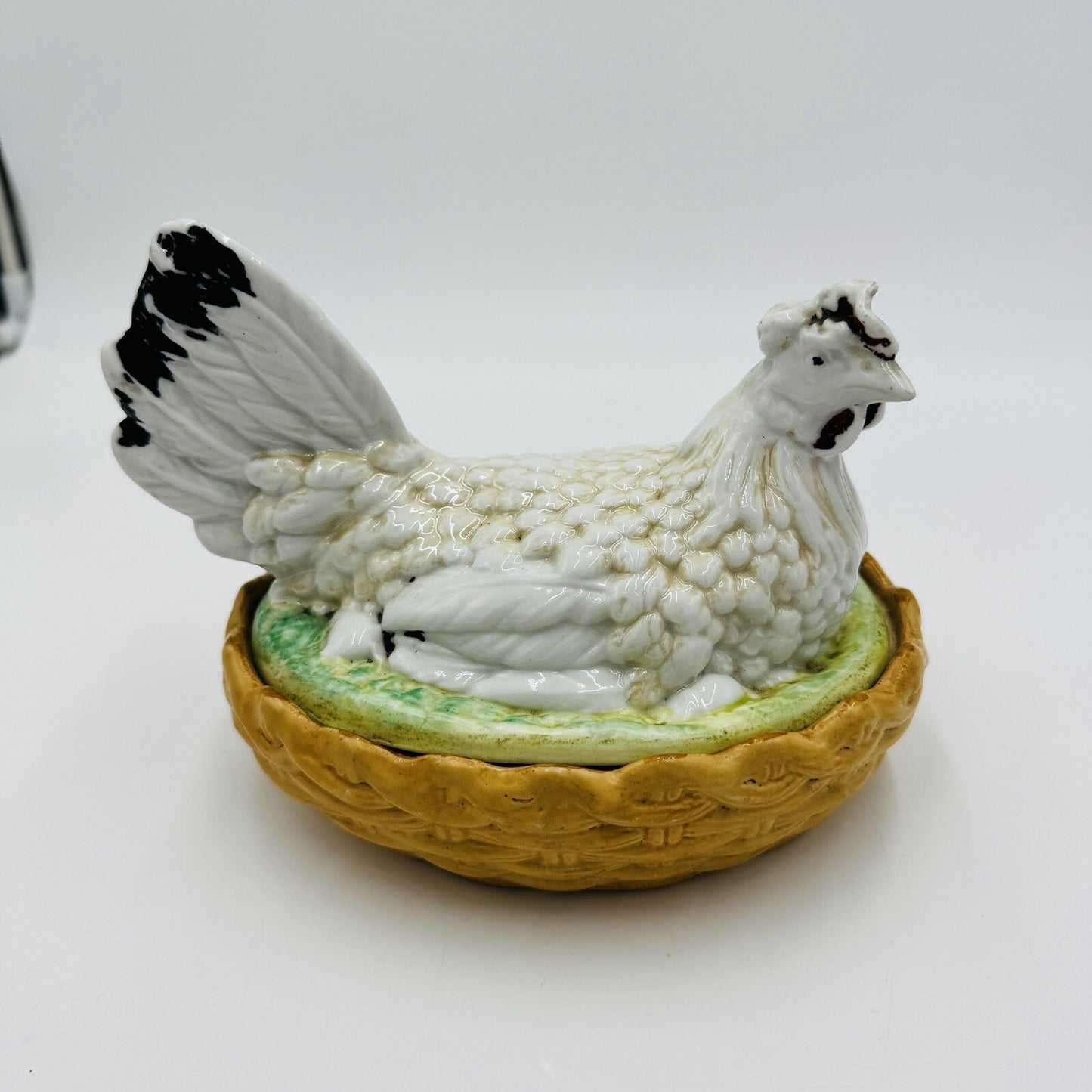 Antique Staffordshire Pottery Hen On Nest Lidded Dish Marked S 254 Chicken Engla