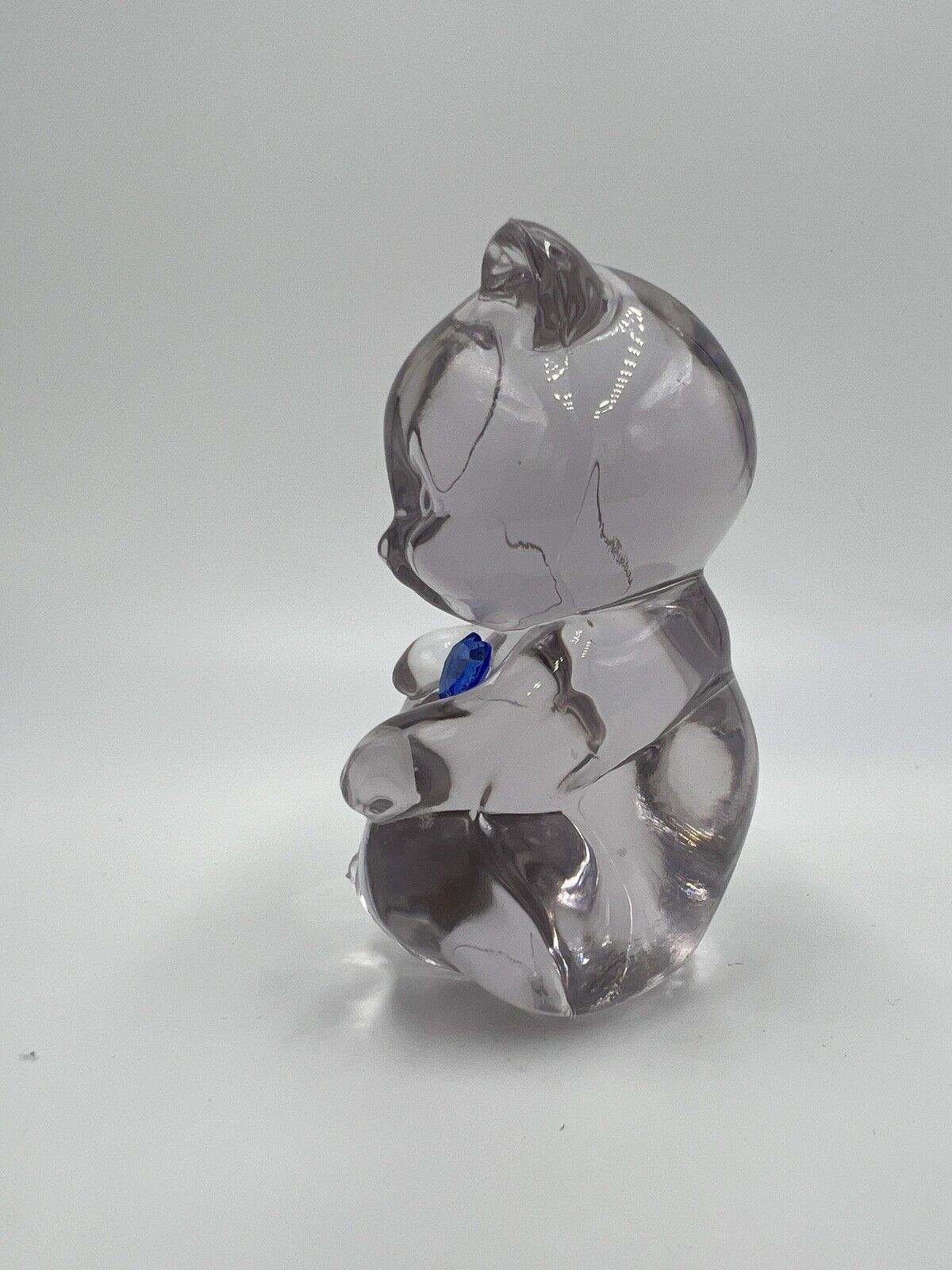 Fenton Glass Bear Figurine Pink Art Blue Heart Collectible USA Retired