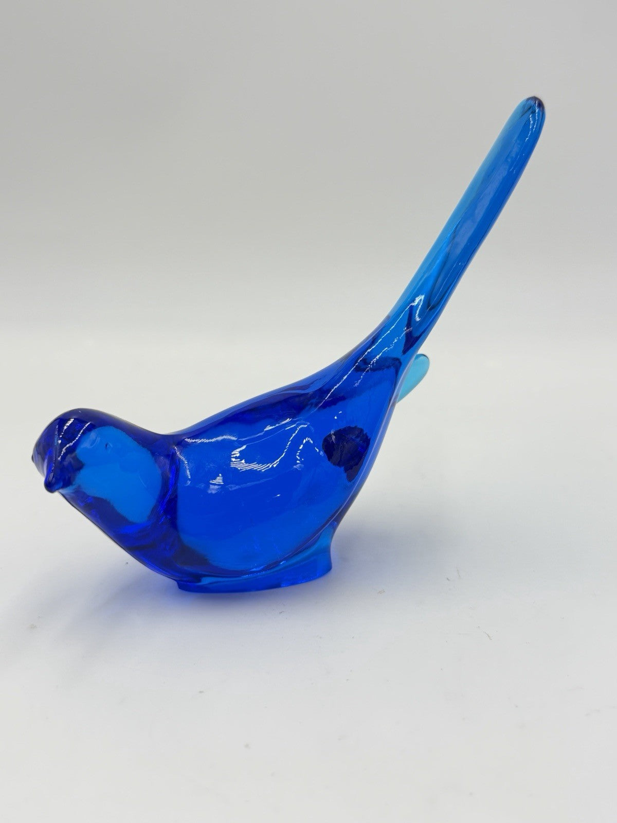 Vintage Fenton Cobalt Blue Art Glass Long Tail Bird of Happiness 5”x7” Figurine