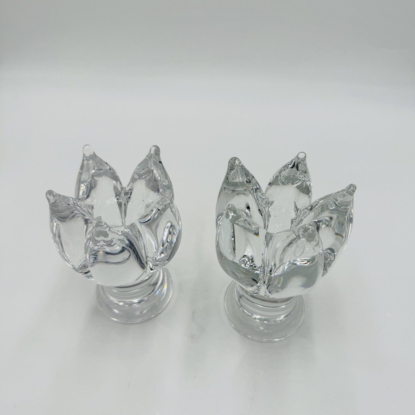 2 Kosta Boda Goran Warff Clear Glass Candlestick Holders 5.25in Signed Vintage