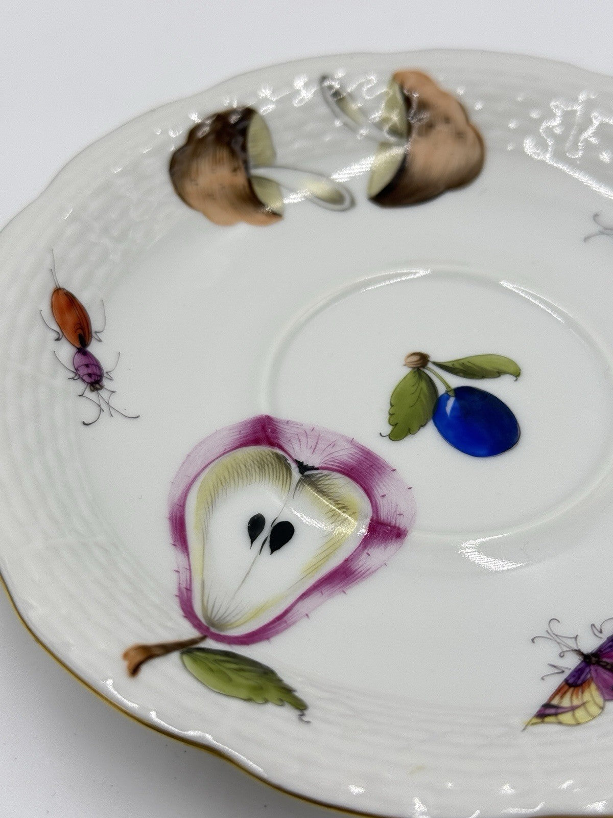 Antique 1930 Herend Hungary Porcelain Market Garden Tea Saucer Hand Painted