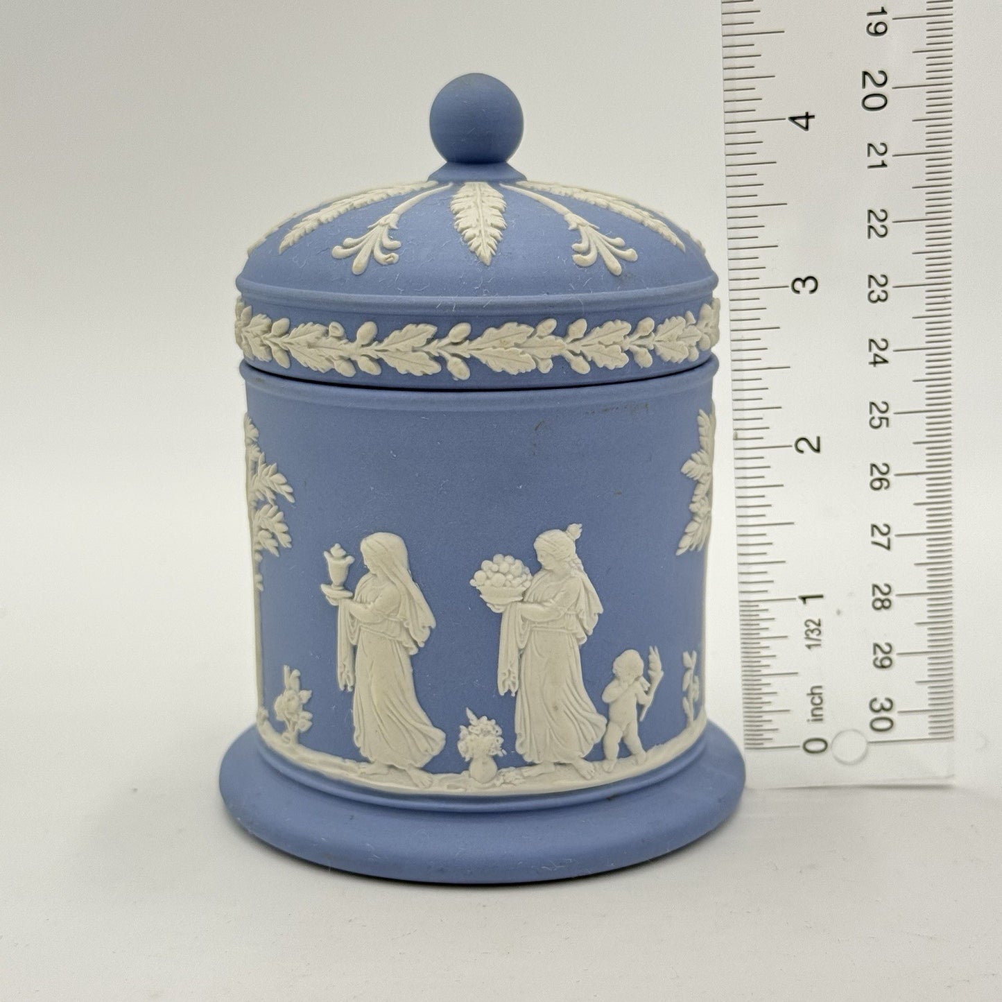 Wedgwood Jasperware Blue England Round LIDDED Trinket Box OLYMPUS TOBACCO JAR