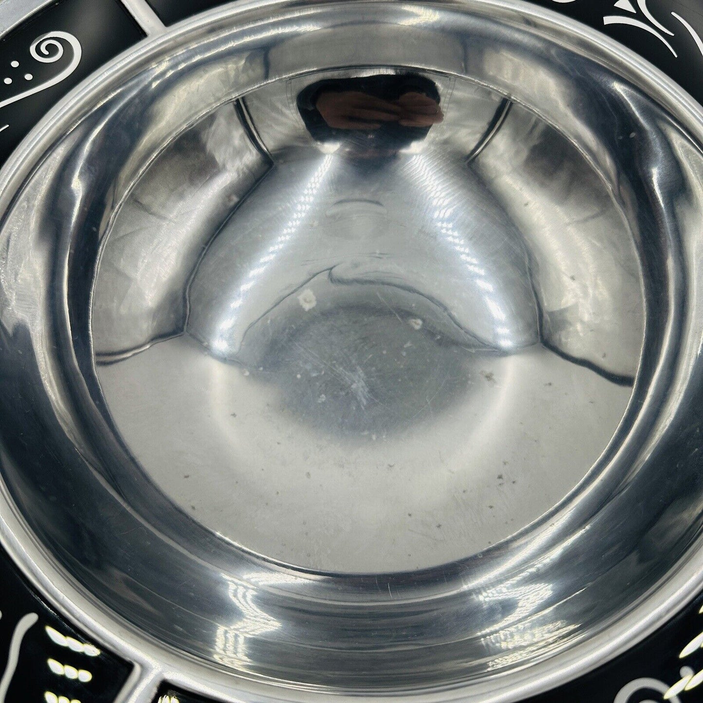 Lenox Serving Bowl Black Glass Decorative Rim Spyro Round Salad Metal Ware